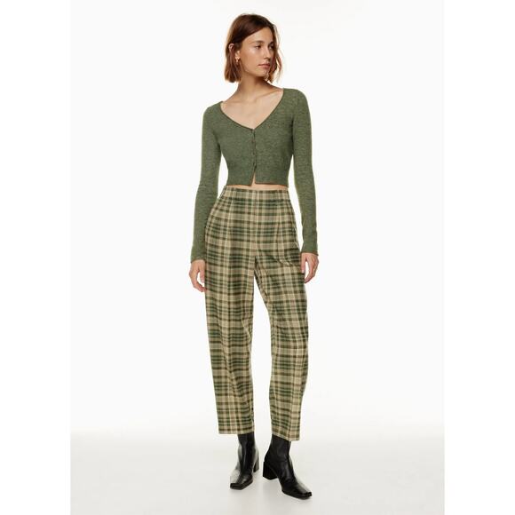 Wilfred Jallade High-Waisted Belted Textured Twill Pants - Green Plaid - 10 - Picture 7 of 8